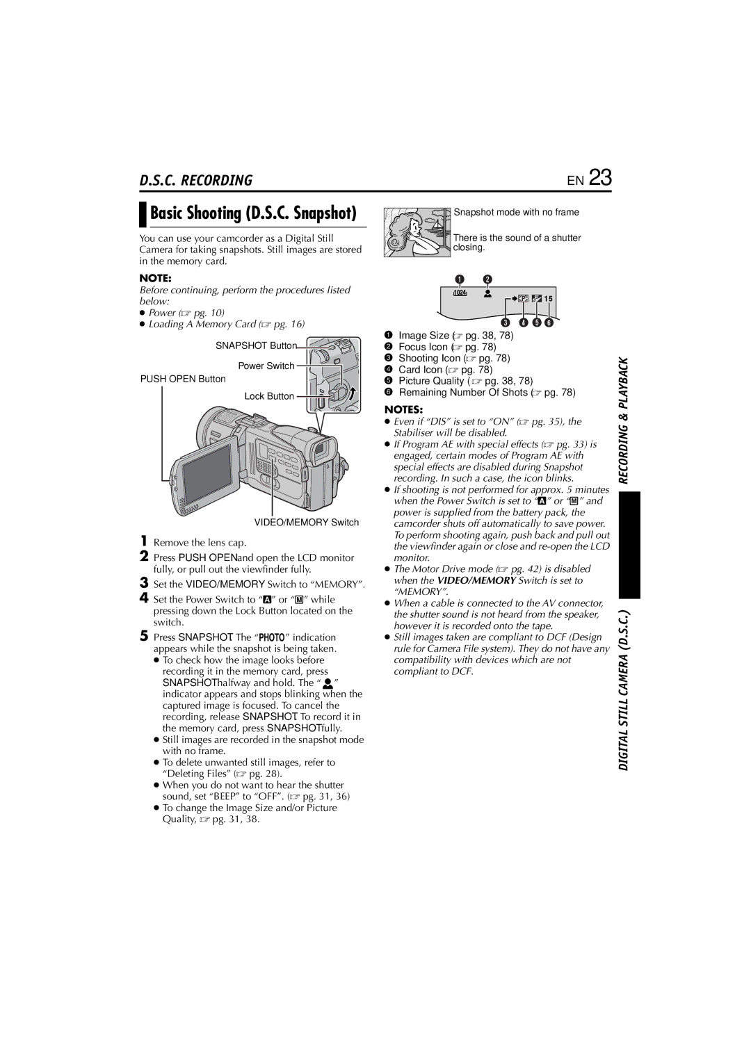 JVC GR-DV900, GR-DV700 instruction manual Basic Shooting D.S.C. Snapshot, To check how the image looks before 