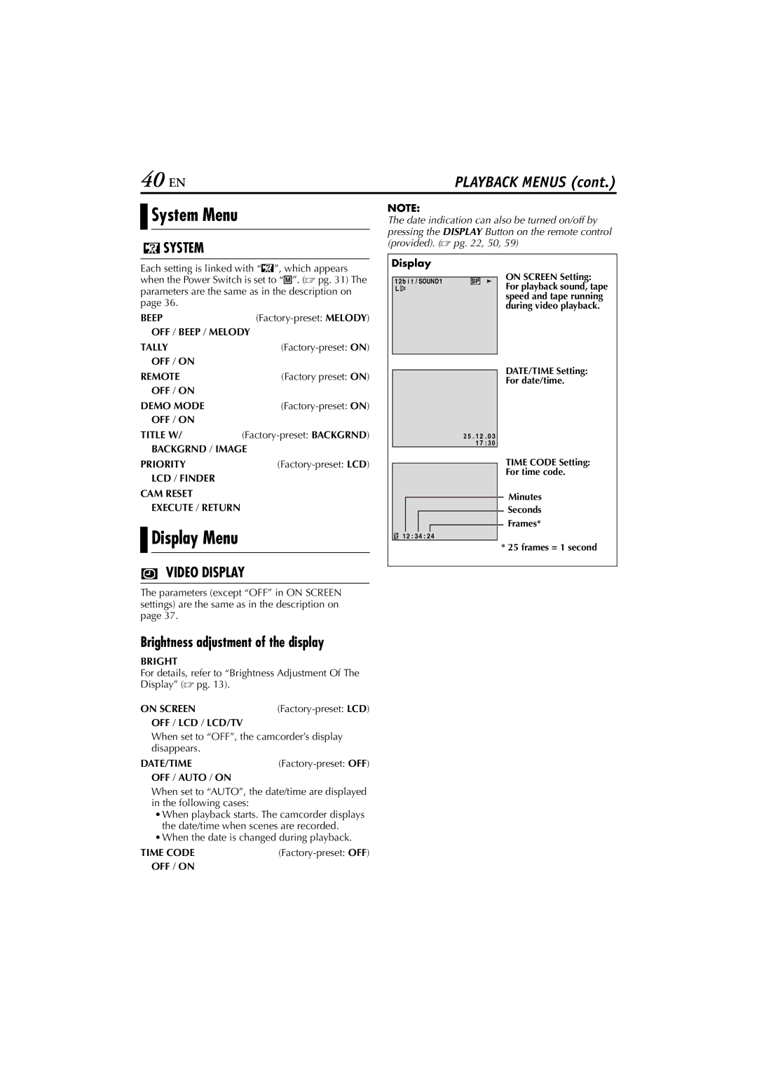 JVC GR-DV700, GR-DV900 instruction manual 40 EN, Video Display 