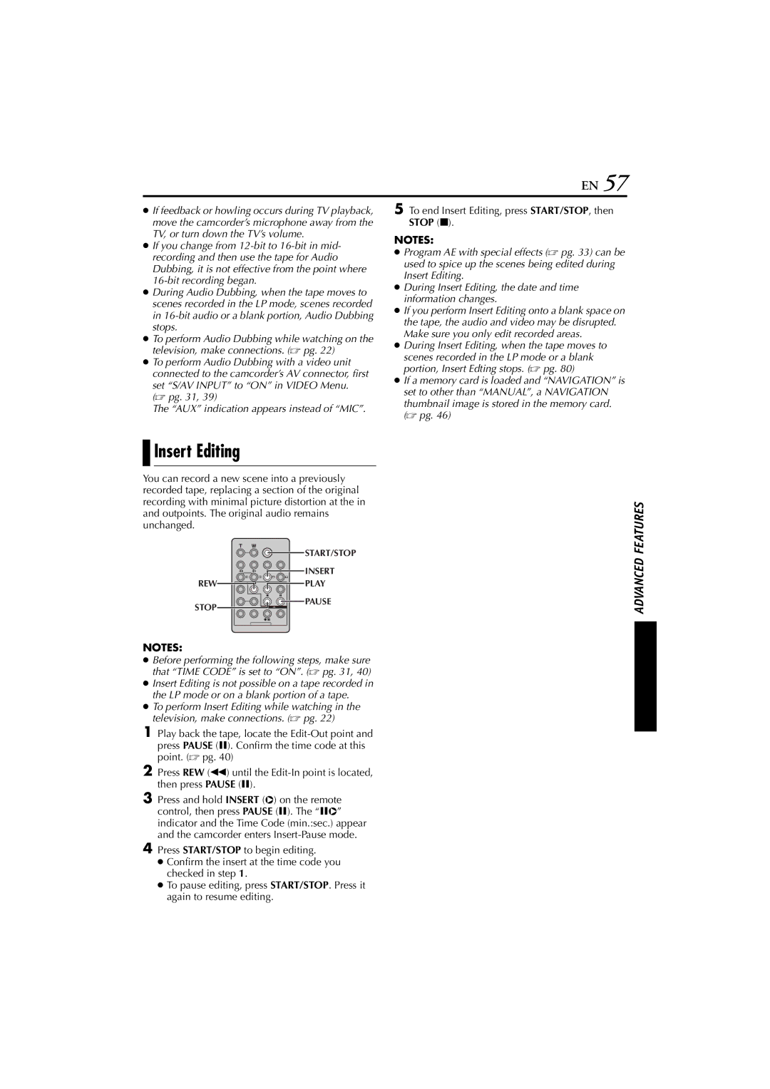 JVC GR-DV900, GR-DV700 instruction manual Insert Editing,  pg AUX indication appears instead of MIC 