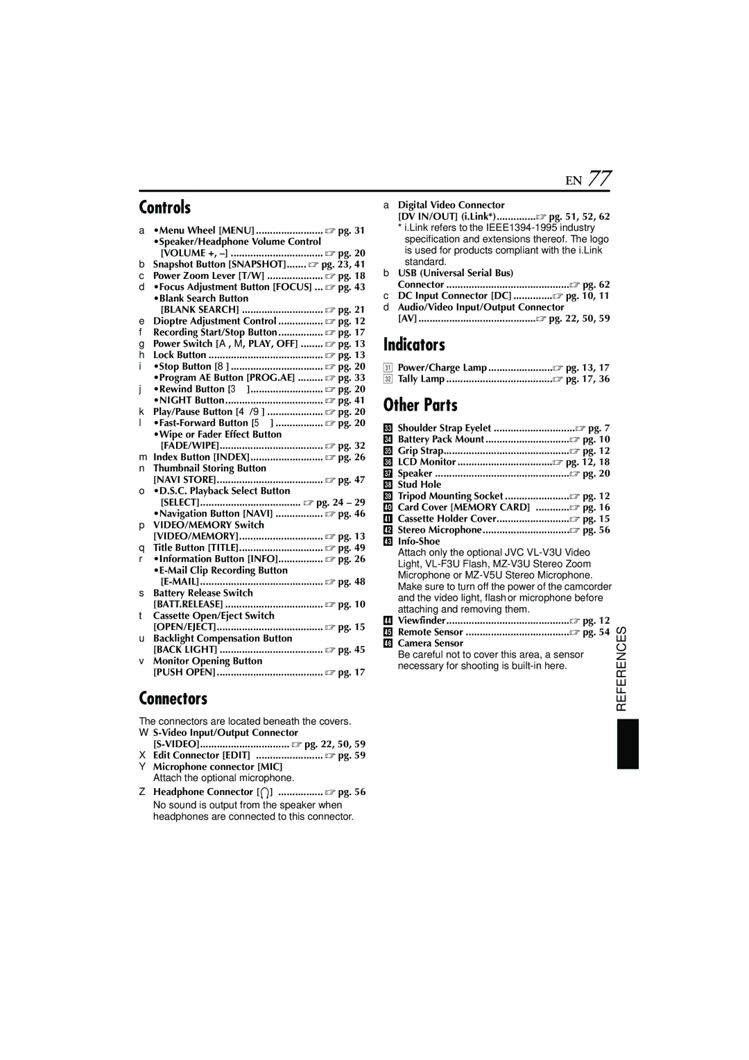 JVC GR-DV900, GR-DV700 instruction manual Controls, Indicators, Other Parts, Connectors 