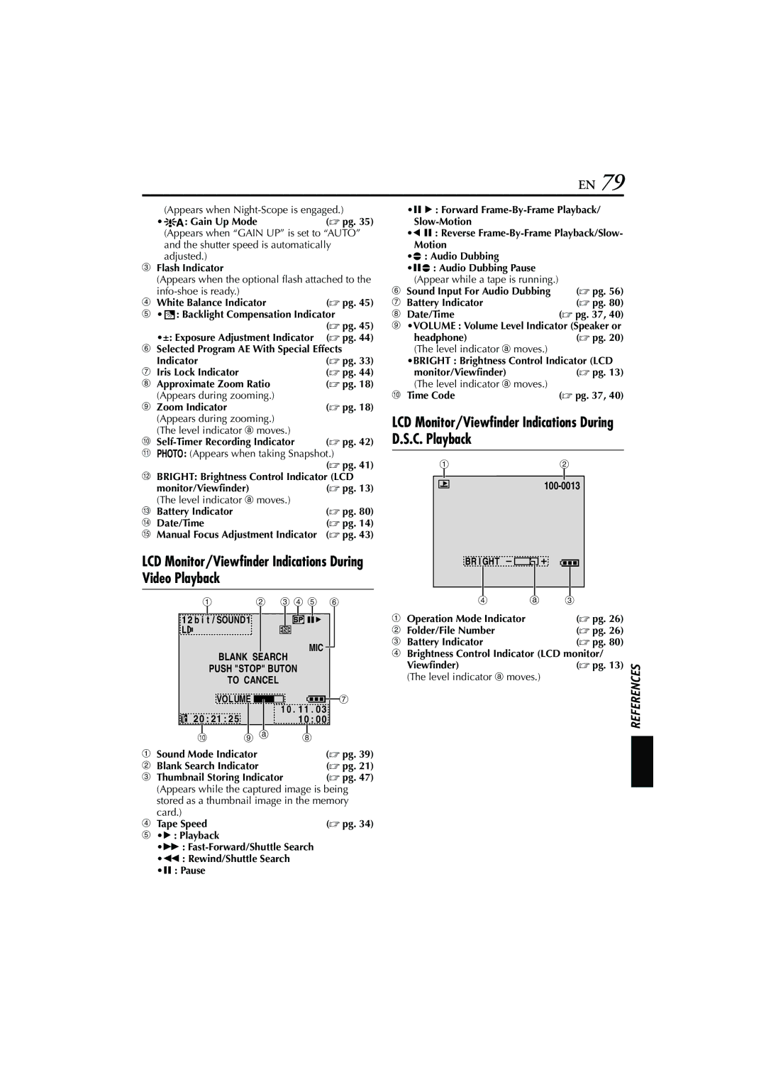 JVC GR-DV900, GR-DV700 instruction manual C. Playback, LCD Monitor/Viewfinder Indications During Video Playback 