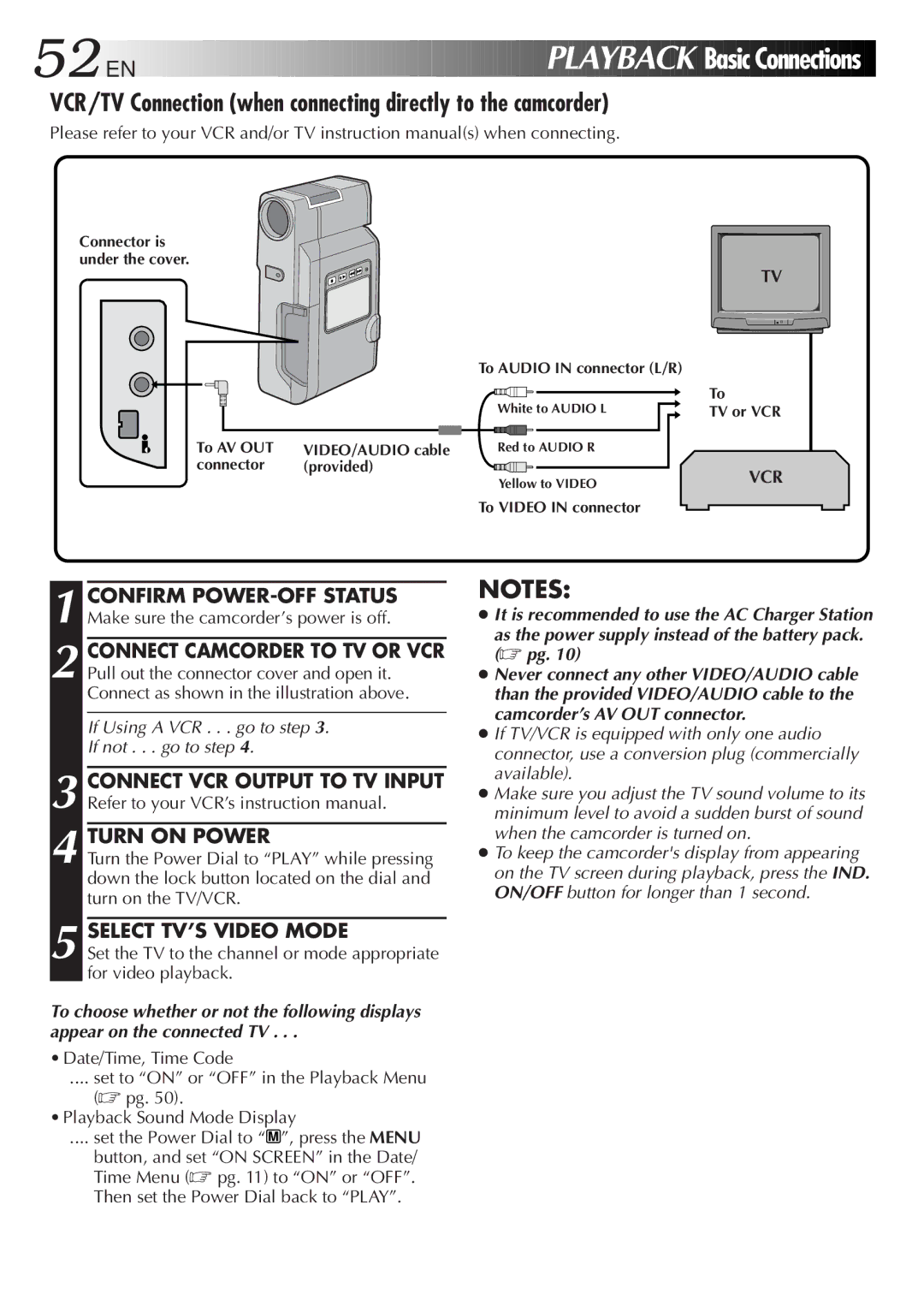 JVC GR-DV808 manual VCR/TV Connection when connecting directly to the camcorder, Turn on Power, Select TV’S Video Mode 