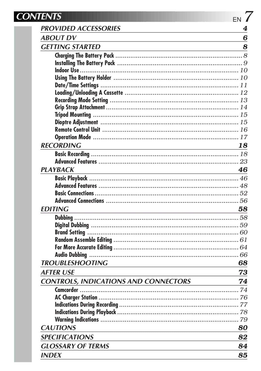 JVC GR-DV808 manual Contents 