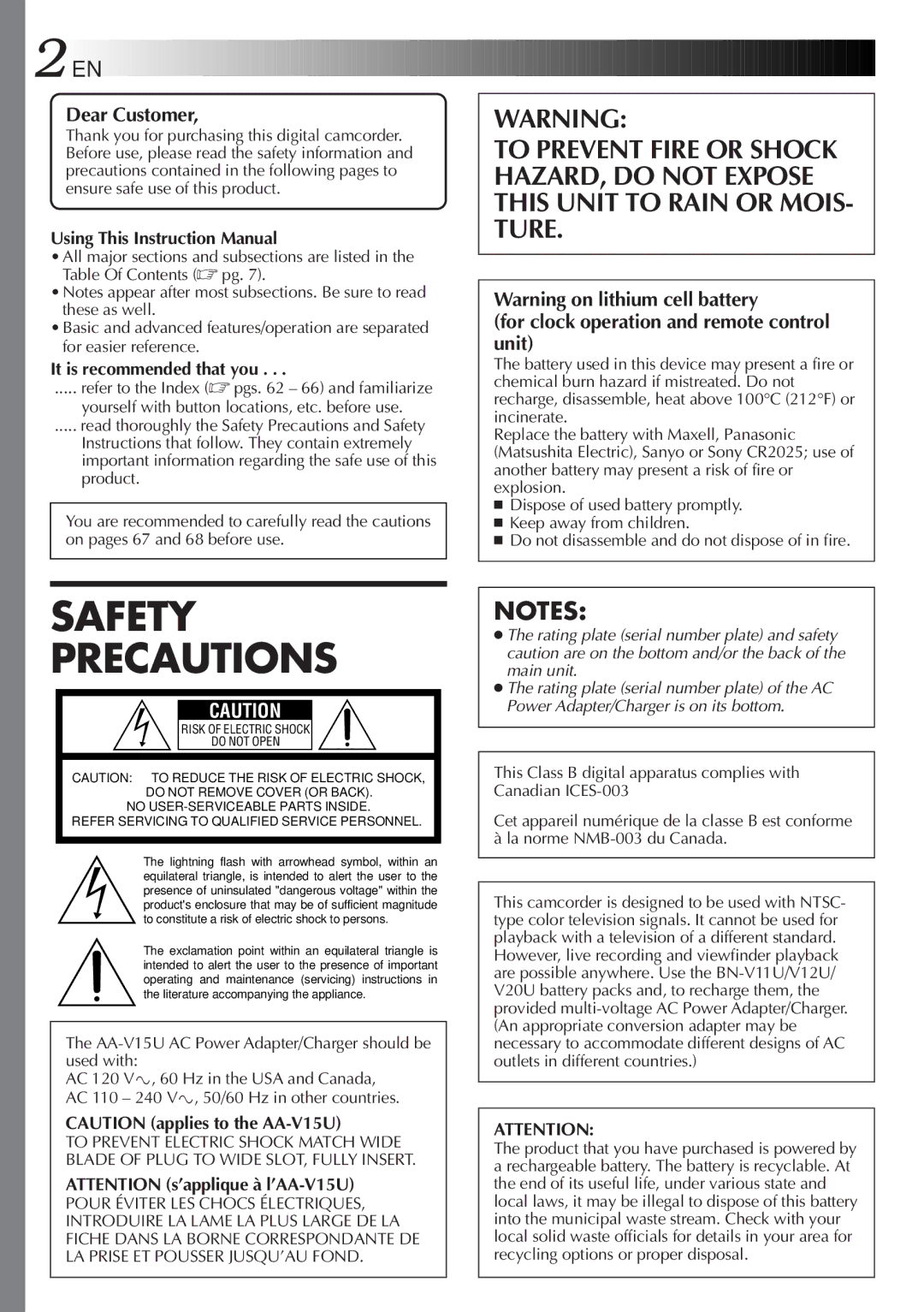 JVC GR-DVA1, LYT0217-001A manual Dear Customer, For clock operation and remote control unit, It is recommended that you 