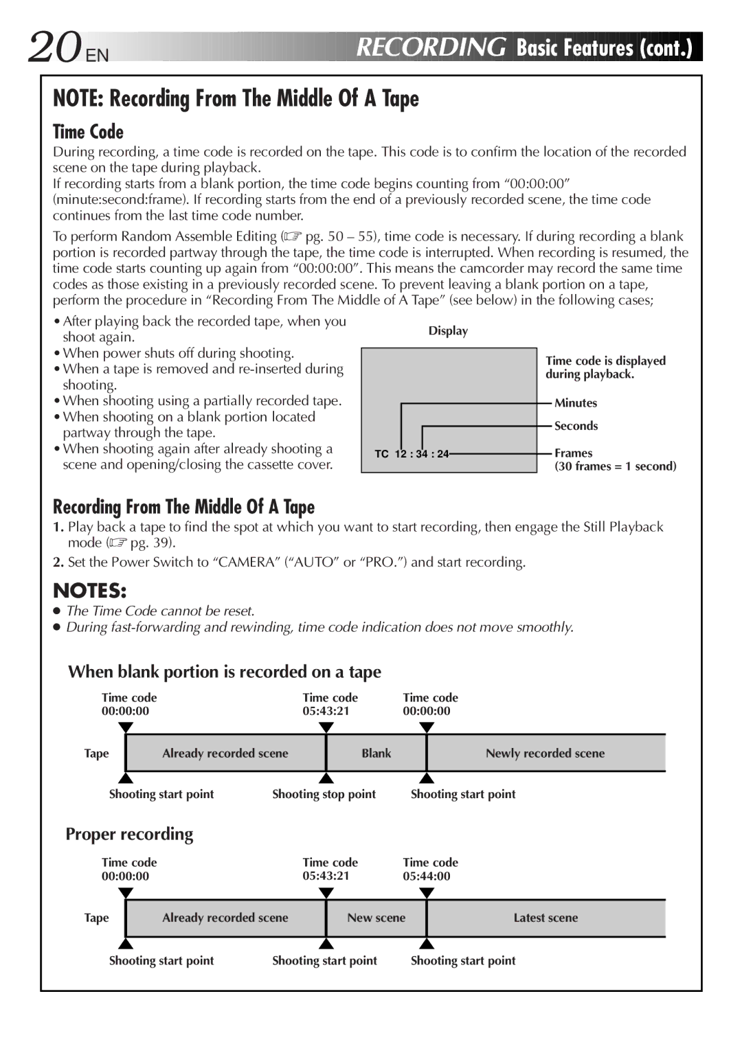 JVC GR-DVA1, LYT0217-001A manual Basic Features, When blank portion is recorded on a tape, Proper recording 