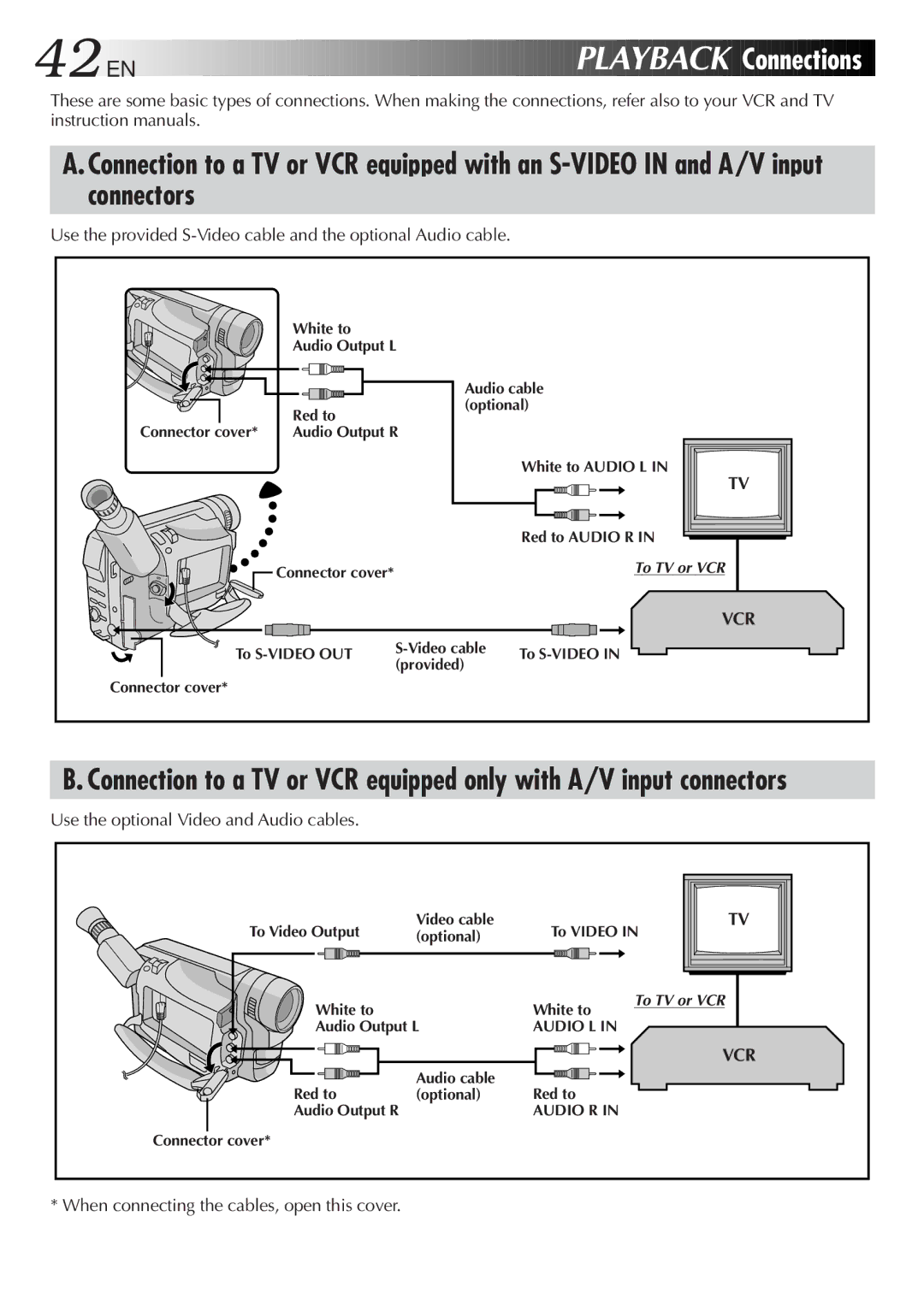 JVC GR-DVA1, LYT0217-001A manual 42 EN, Playback, Connections, Connectors, Vcr 