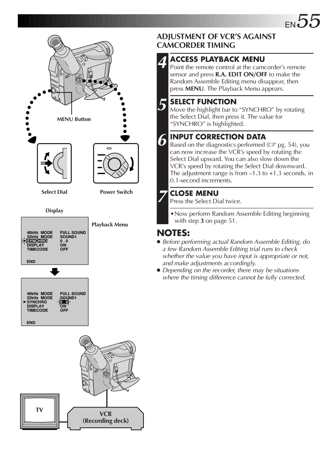 JVC LYT0217-001A, GR-DVA1 manual Adjustment of VCR’S Against Camcorder Timing, Input Correction Data 