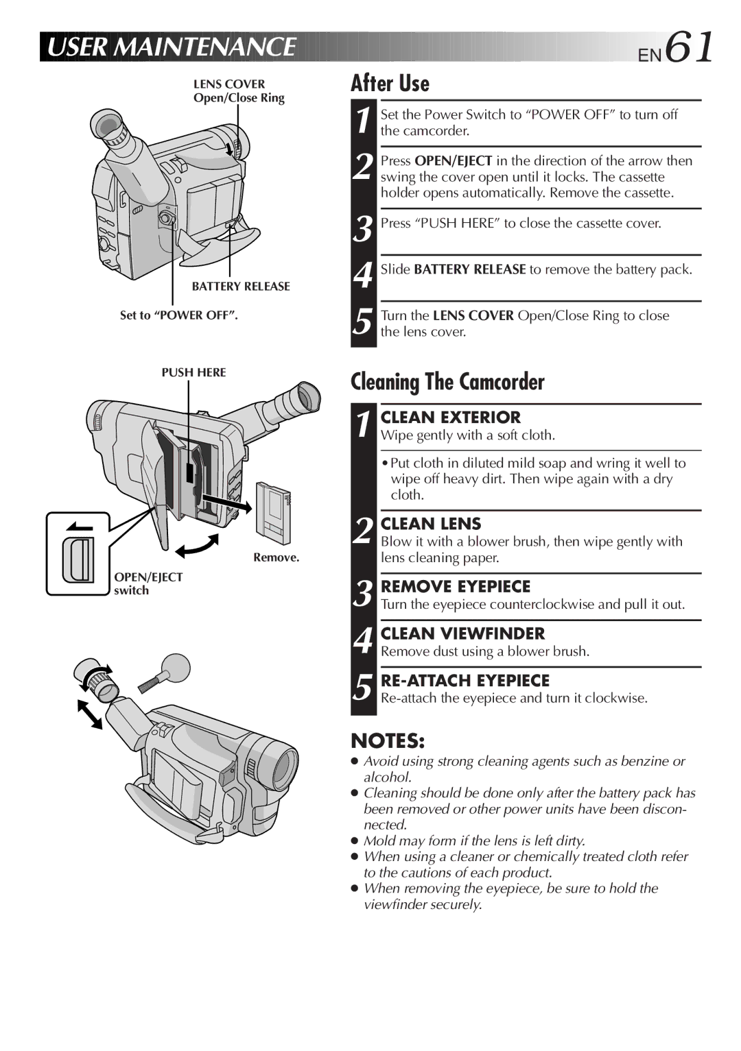 JVC LYT0217-001A, GR-DVA1 manual After Use, Cleaning The Camcorder 