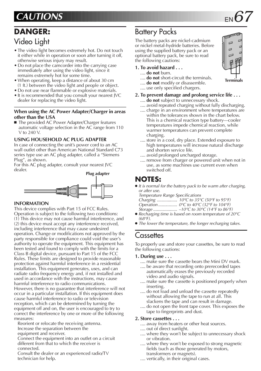 JVC LYT0217-001A, GR-DVA1 manual Using Household AC Plug Adapter, Information 