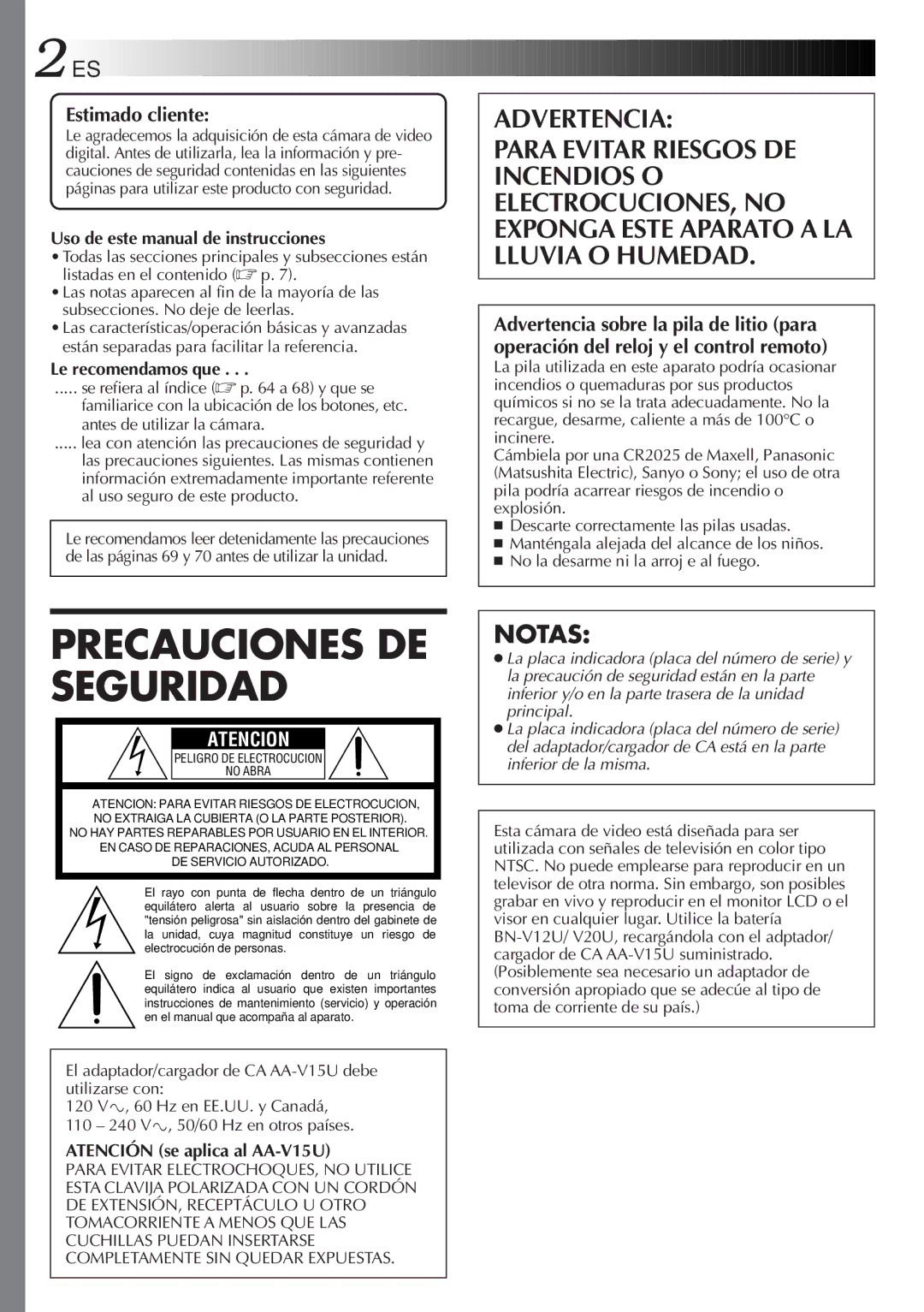 JVC GR-DVF10 Estimado cliente, Uso de este manual de instrucciones, Le recomendamos que, Atención se aplica al AA-V15U 