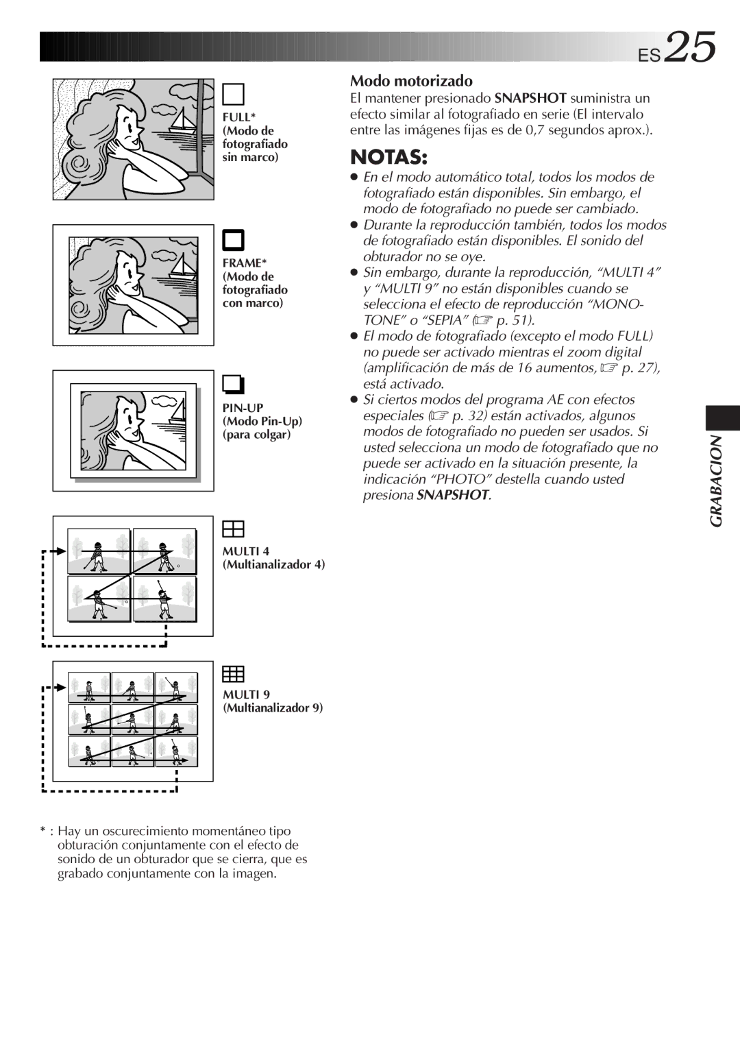 JVC GR-DVF10 manual ES25, Modo motorizado 