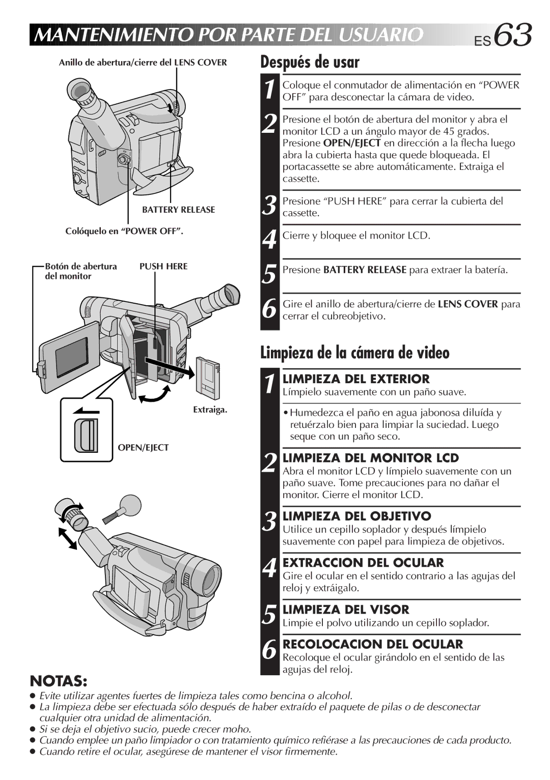 JVC GR-DVF10 manual Después de usar, Limpieza de la cámera de video 