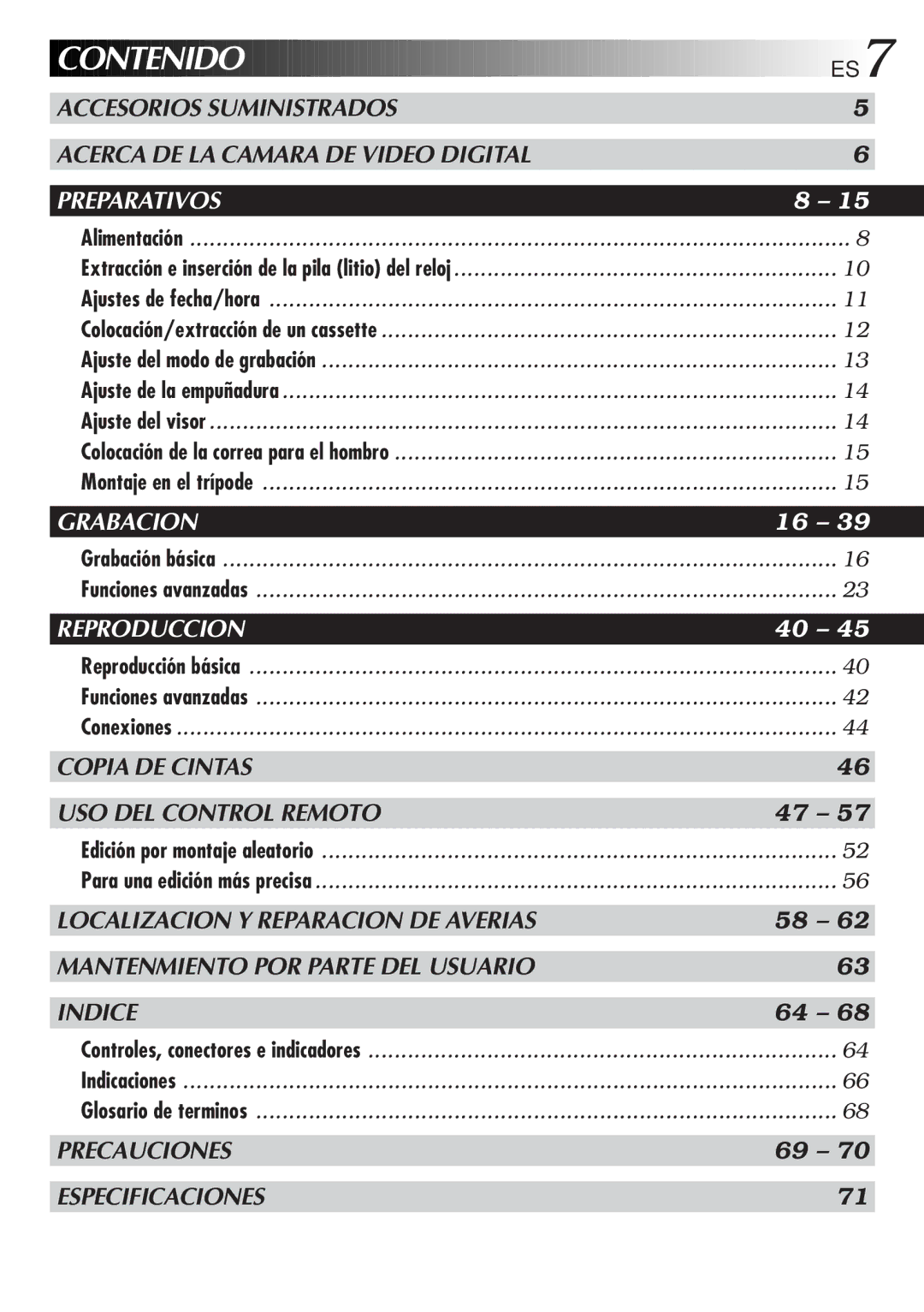 JVC GR-DVF10 manual Contenido 