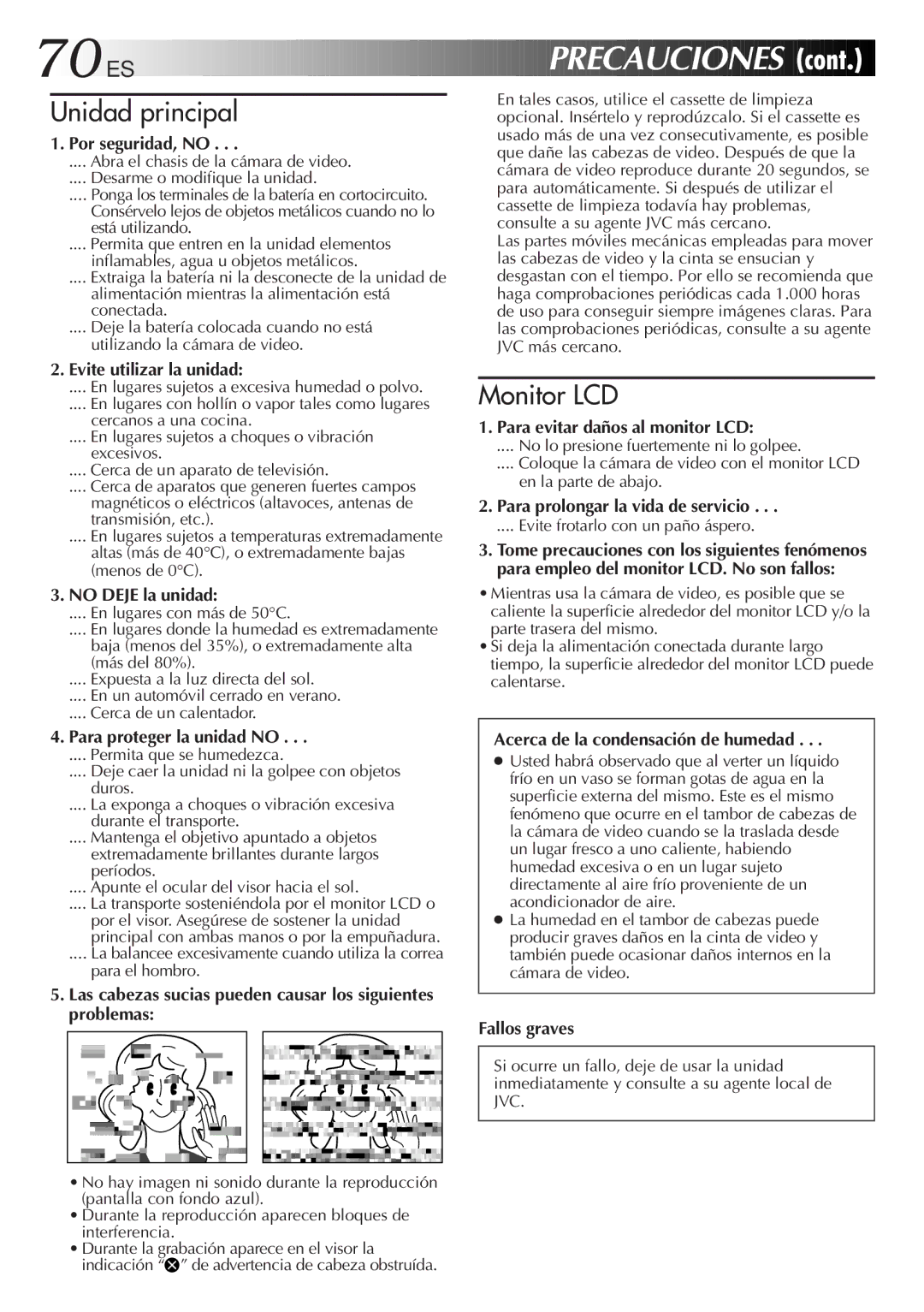 JVC GR-DVF10 manual Por seguridad, no, Evite utilizar la unidad, No Deje la unidad, Para evitar daños al monitor LCD 