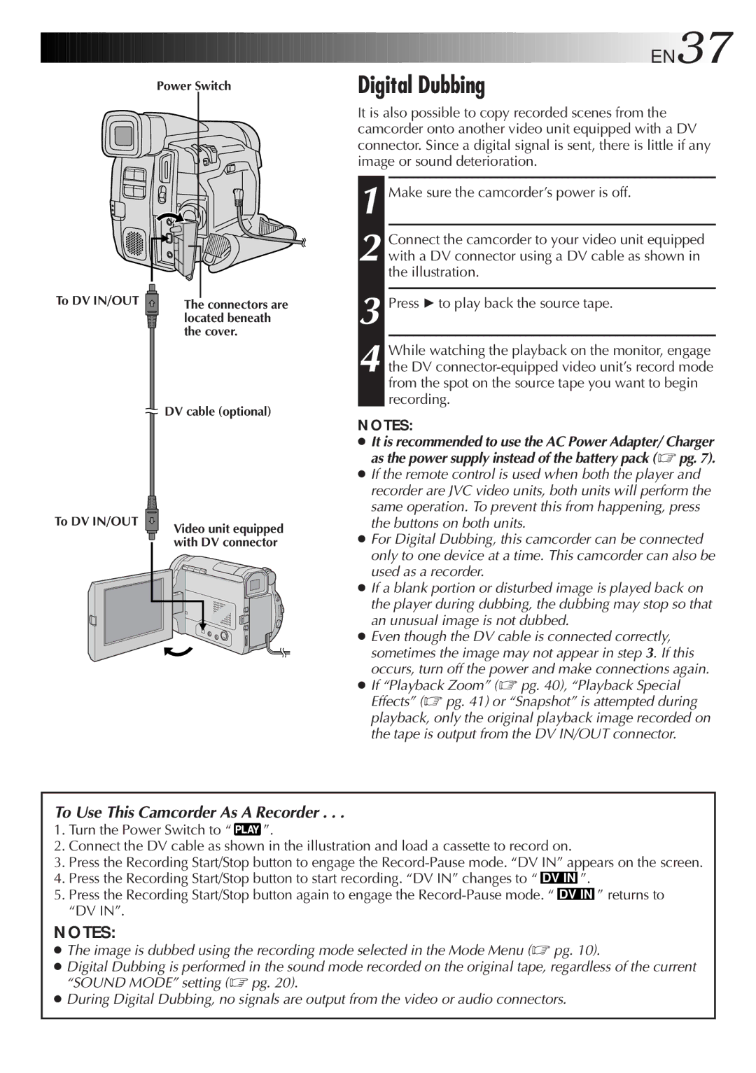 JVC GR-DVF21, GR-DVF11 specifications Digital Dubbing, EN37 