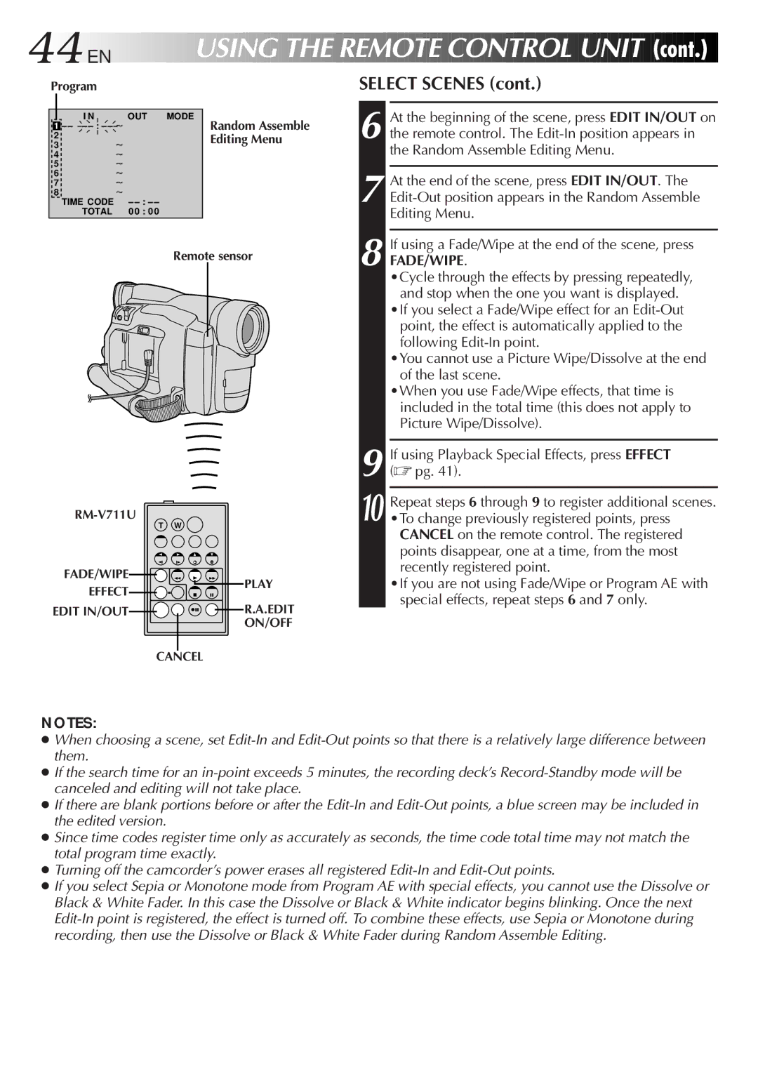 JVC GR-DVF11, GR-DVF21 specifications 44 EN, Select Scenes 