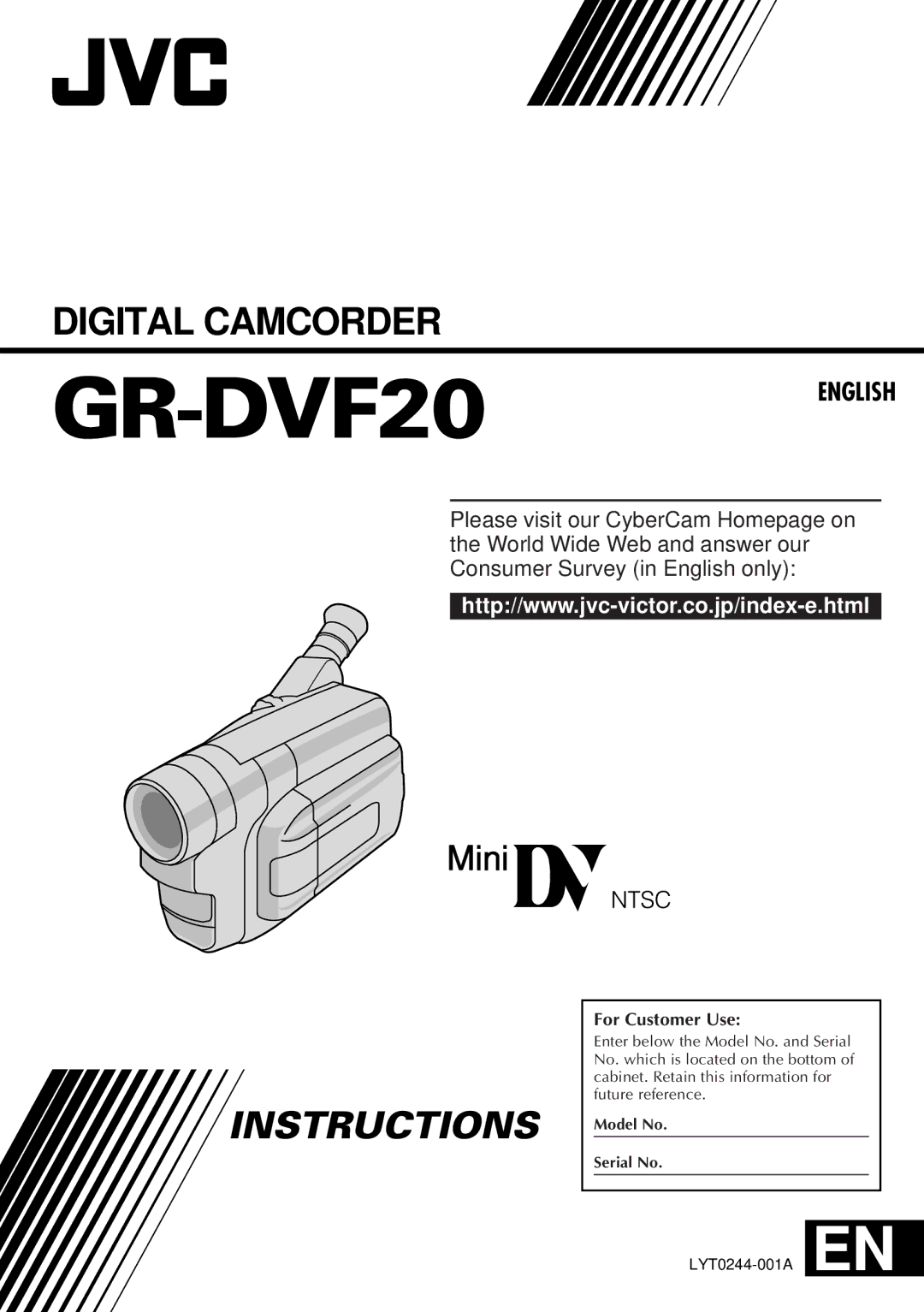 JVC LYT0244-001A manual GR-DVF20, For Customer Use 