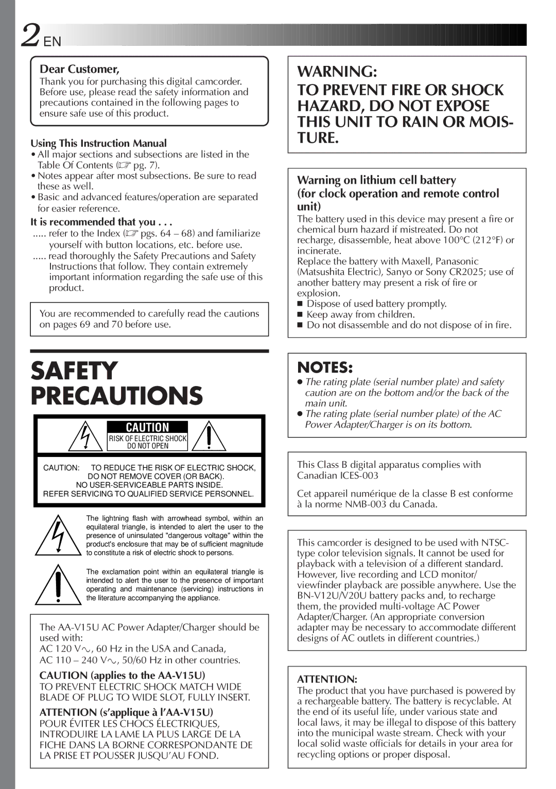 JVC GR-DVF20, LYT0244-001A manual Dear Customer, For clock operation and remote control unit, It is recommended that you 