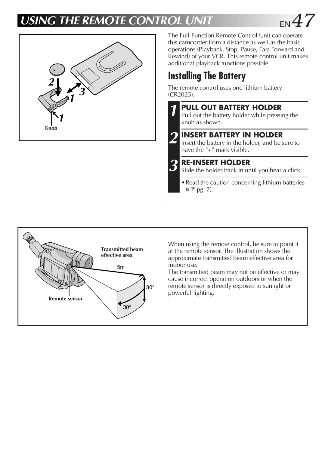 JVC LYT0244-001A, GR-DVF20 manual Installing The Battery, EN47 