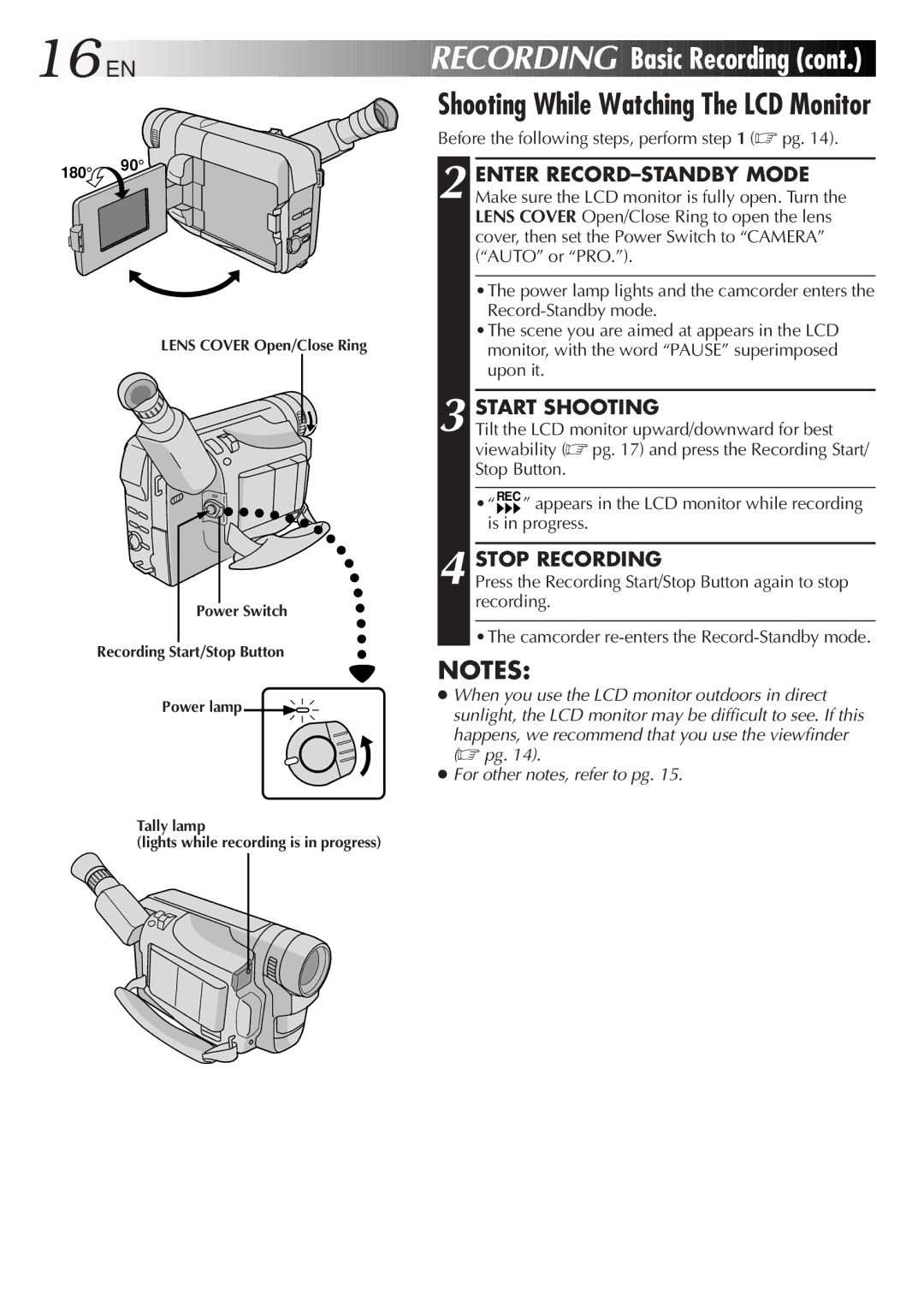 JVC GR-DVF25 Recording Basic Recording, Shooting While Watching The LCD Monitor, Before the following steps, perform pg 