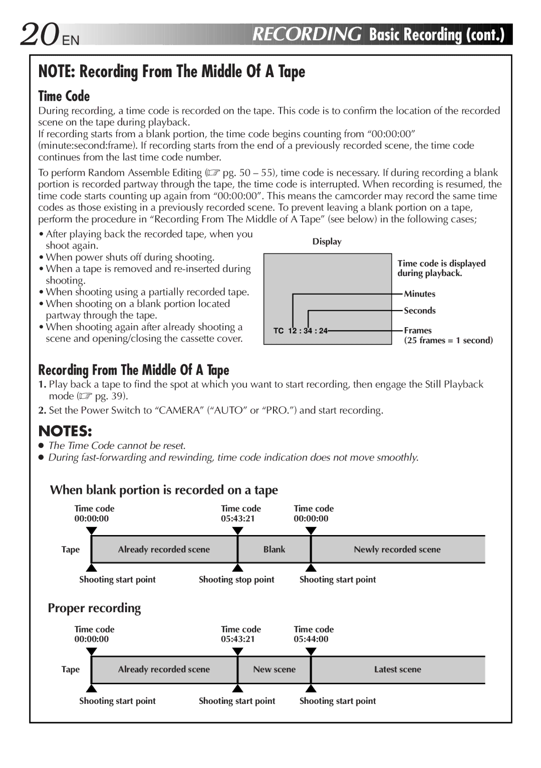 JVC GR-DVF25 manual When blank portion is recorded on a tape, Proper recording 