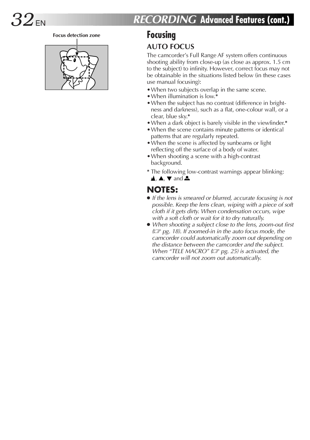 JVC GR-DVF25 manual Focusing, Auto Focus, Patterns that are regularly repeated 