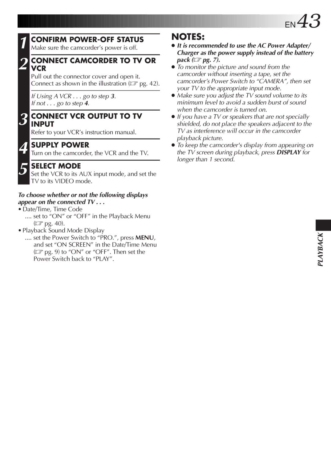 JVC GR-DVF25 manual Connectvcr Camcorder to TV or, Connectinput VCR Output to TV Supply Power 