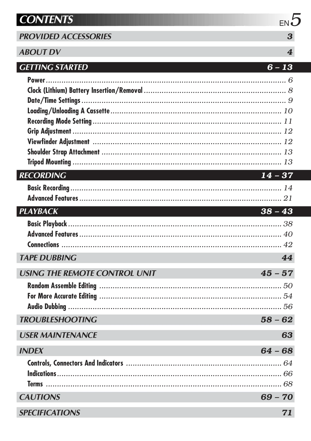 JVC GR-DVF25 manual Contents 