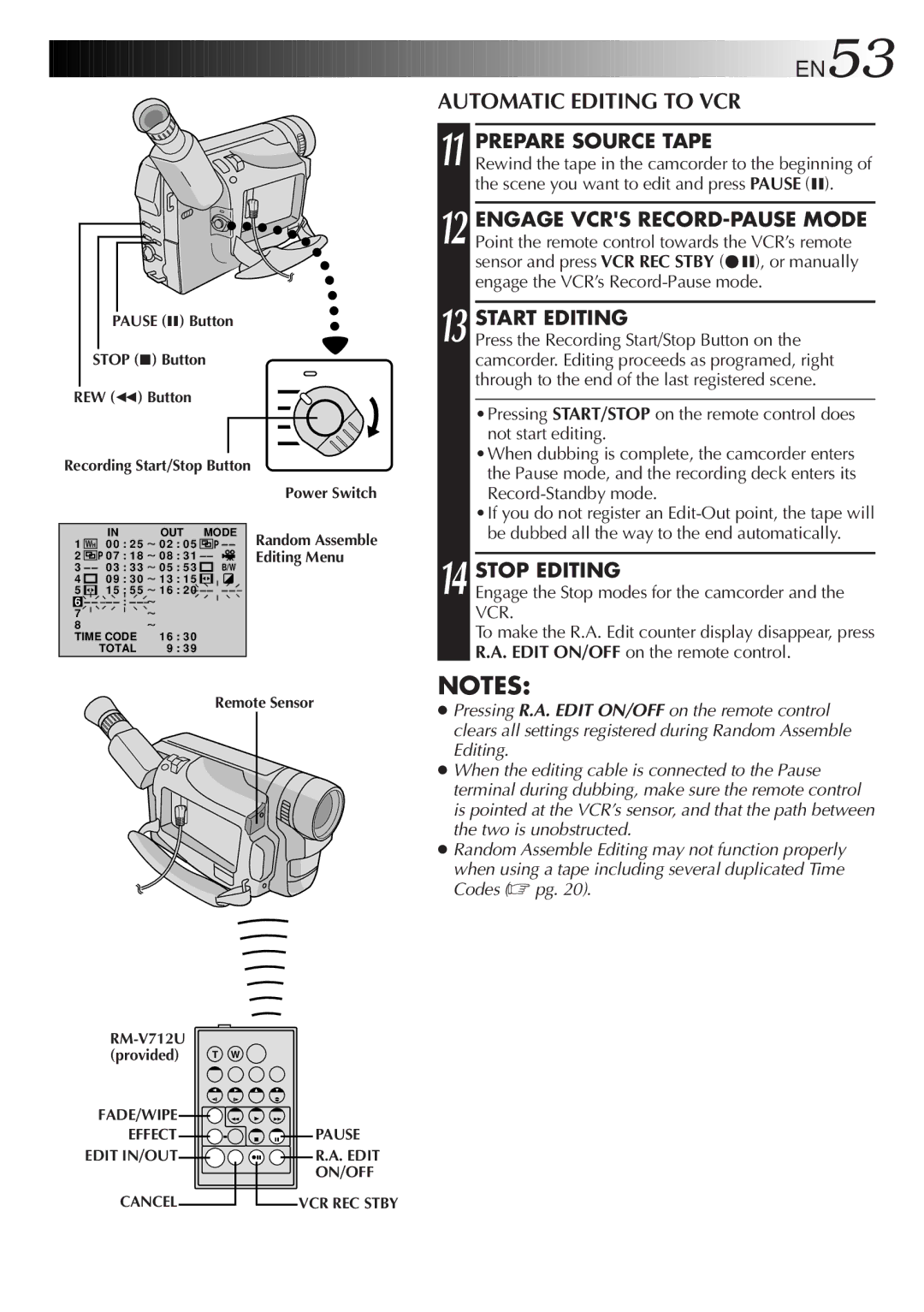 JVC GR-DVF25 manual Automatic Editing to VCR, Prepare Source Tape, Stop Editing 