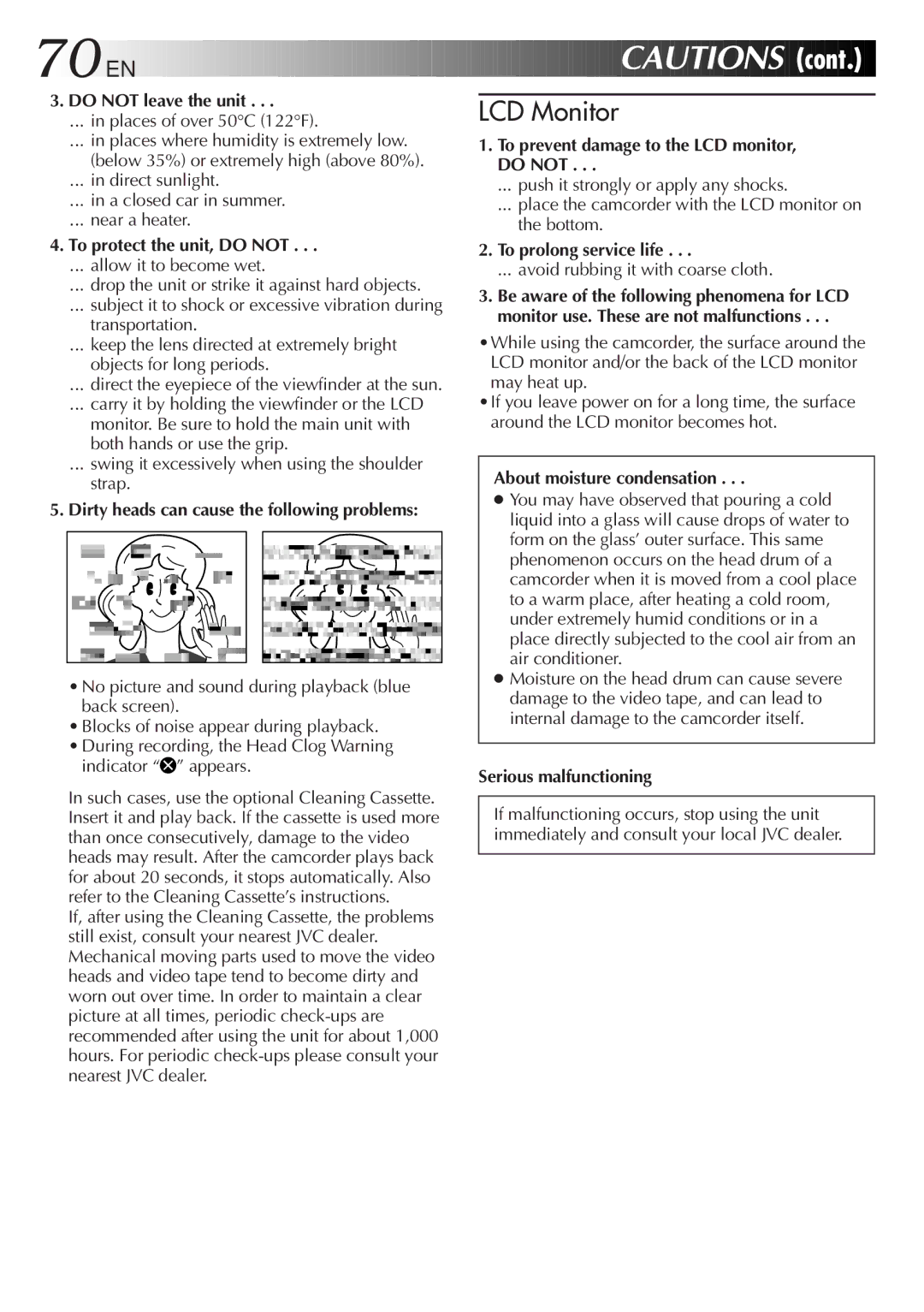 JVC GR-DVF25 manual Do not leave the unit, To protect the unit, do not, To prevent damage to the LCD monitor, do not 