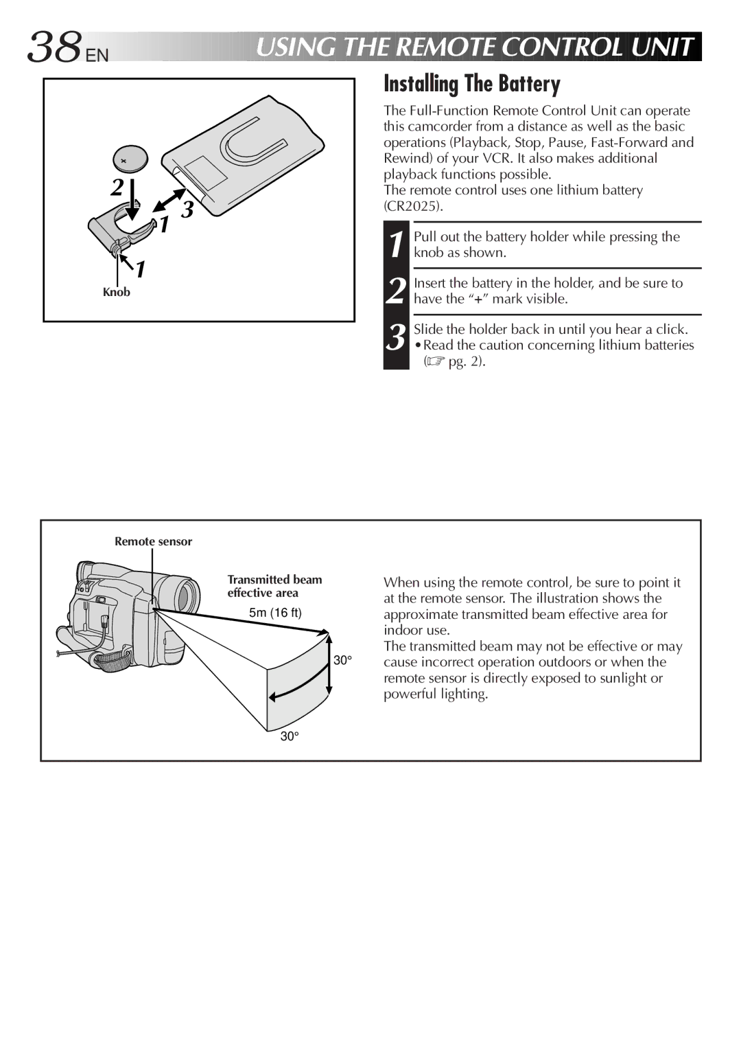 JVC GR-DVF31 specifications 38EN, Installing The Battery 