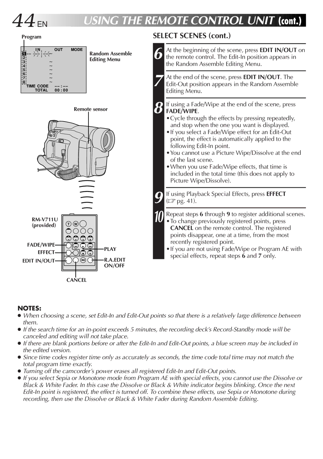 JVC GR-DVF31 specifications 44 EN, Select Scenes 