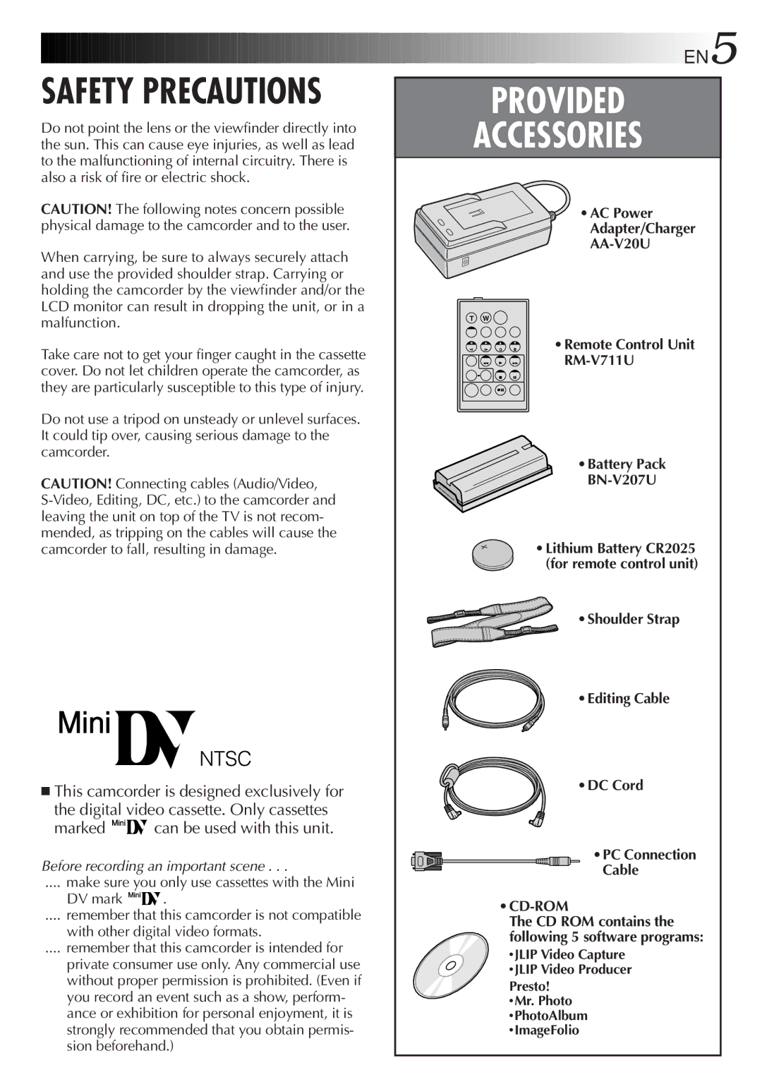 JVC GR-DVF31 specifications EN5, AA-V20U, Cd-Rom 