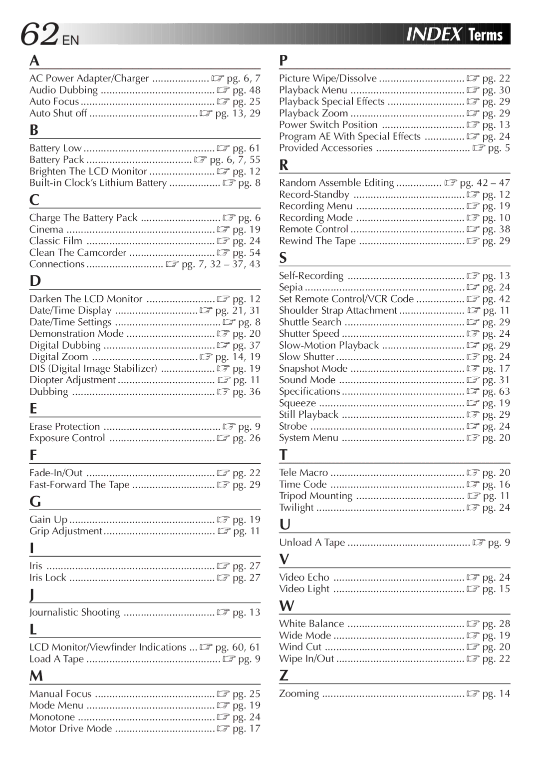 JVC GR-DVF31 specifications 62 EN 