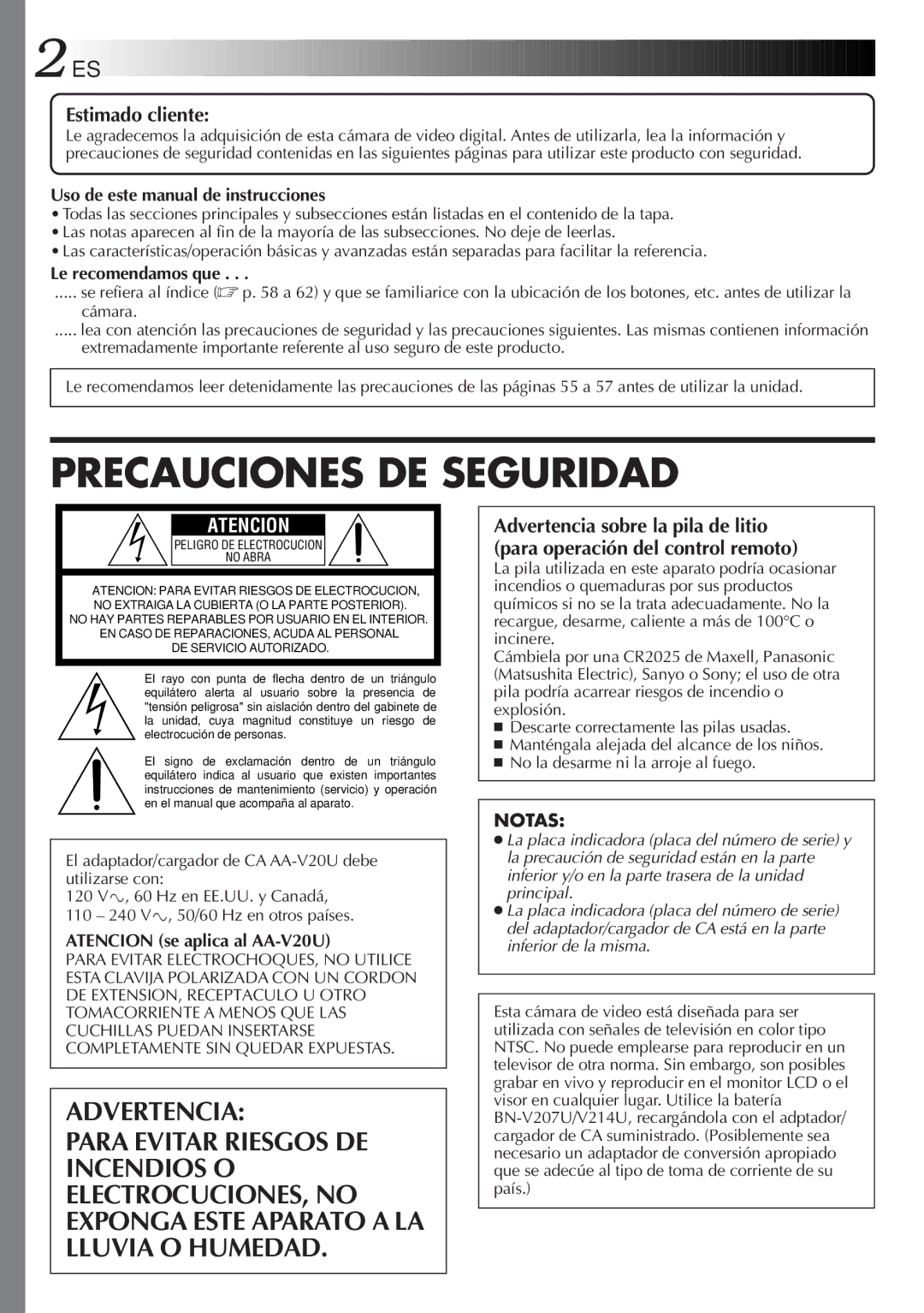 JVC GR-DVF31 Estimado cliente, Uso de este manual de instrucciones, Le recomendamos que, Atencion se aplica al AA-V20U 