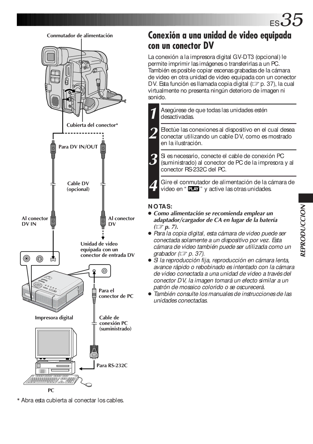 JVC GR-DVF31 manual Conexión a una unidad de video equipada con un conector DV, ES35 