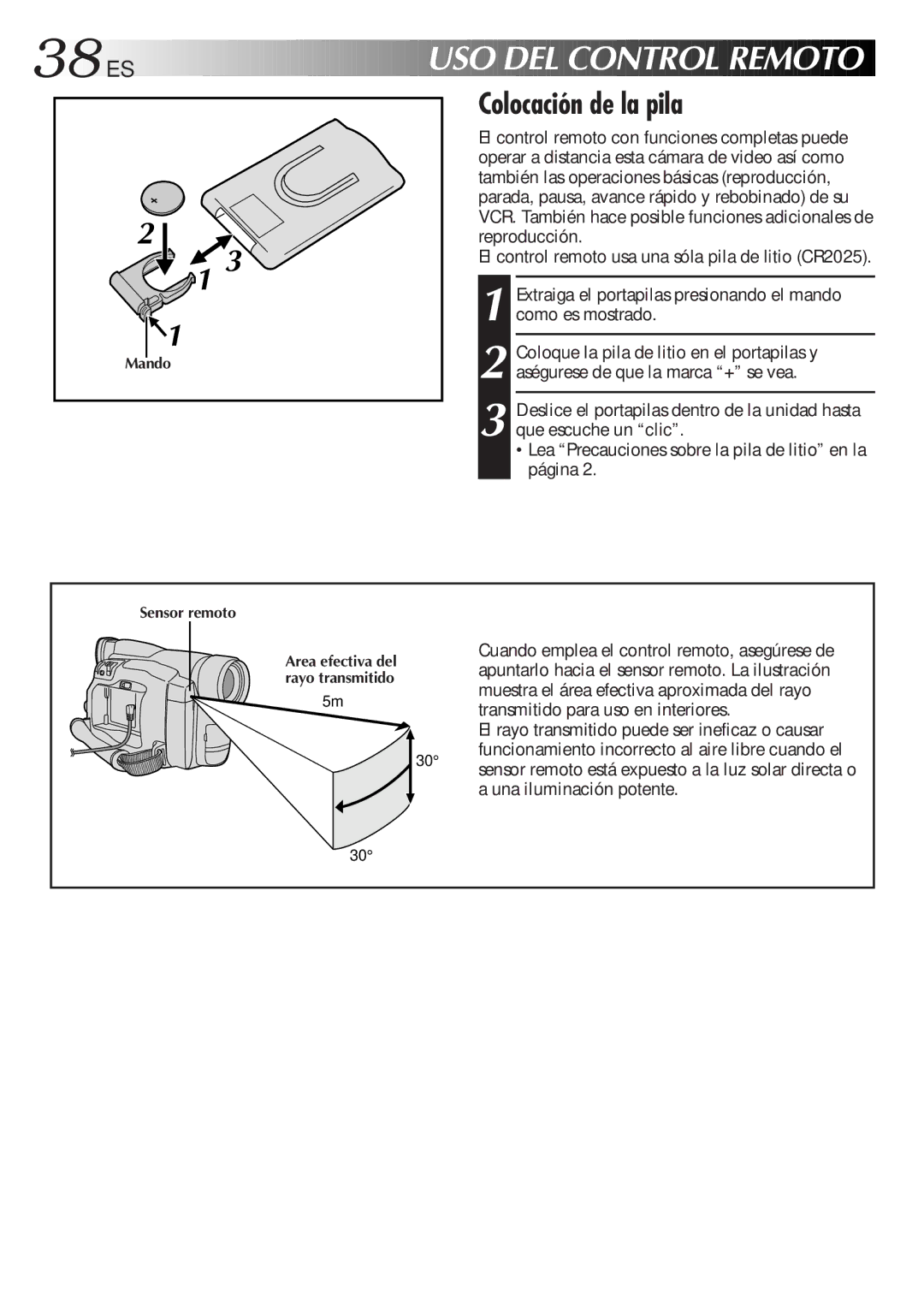 JVC GR-DVF31 manual 38ES, Colocación de la pila 