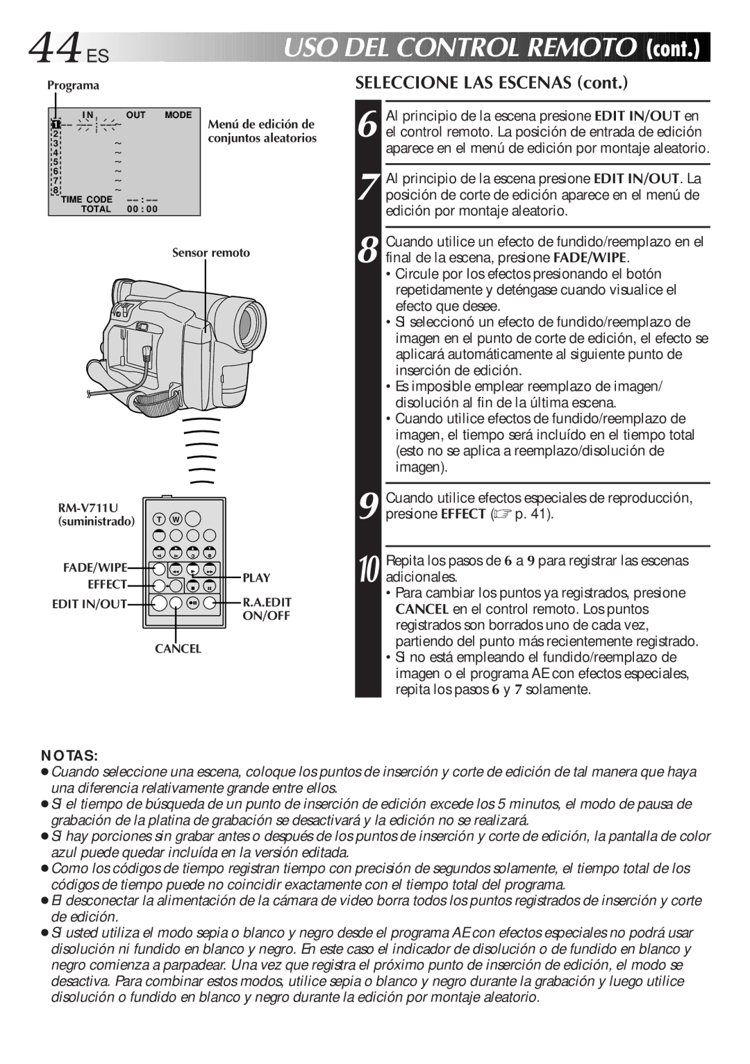 JVC GR-DVF31 manual 44 ES, Seleccione LAS Escenas 