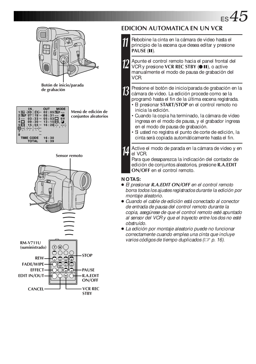 JVC GR-DVF31 manual ES45, Edicion Automatica EN UN VCR, Inicia la edición 