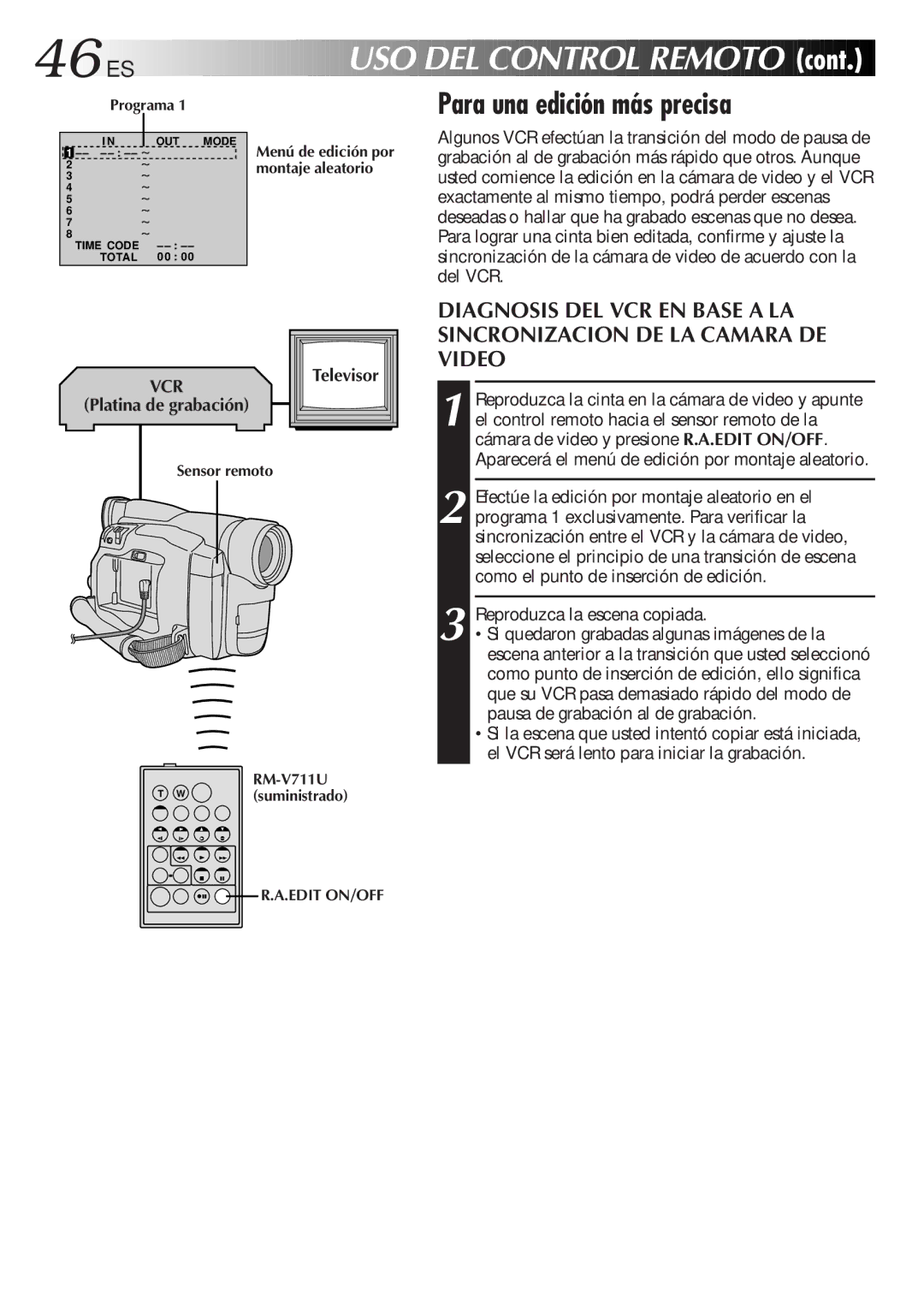 JVC GR-DVF31 manual 46 ES, Para una edición más precisa, Reproduzca la escena copiada 