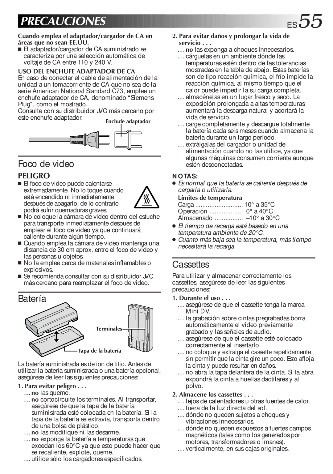 JVC GR-DVF31 manual USO DEL Enchufe Adaptador DE CA 