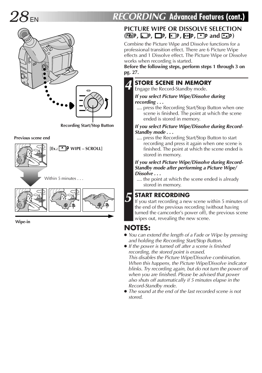 JVC GR-DVF7, LYT0278-001A manual Picture Wipe or Dissolve Selection P, P, P, P , P, P and P 