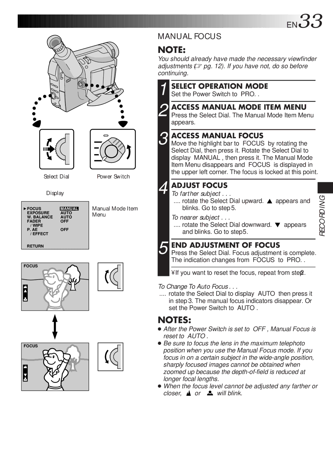 JVC LYT0278-001A, GR-DVF7 Access Manual Mode Item Menu, Access Manual Focus, Adjust Focus, END Adjustment of Focus 