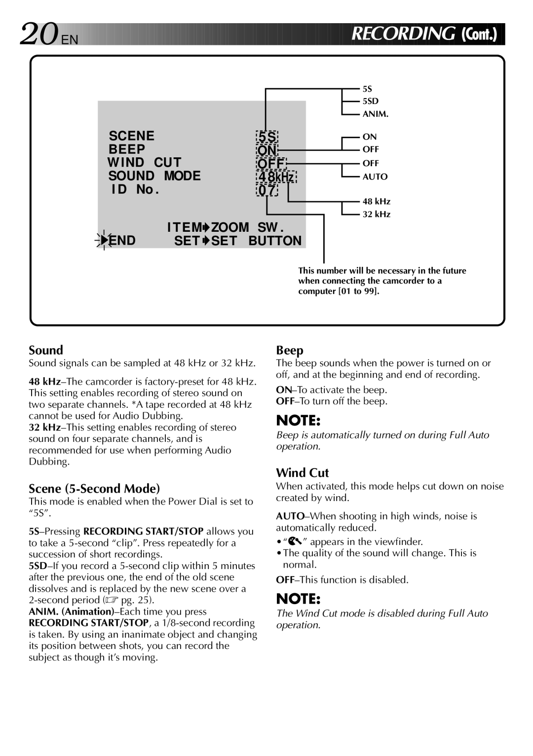 JVC GR-DVJ70 specifications EN RE Cording, 5SD Anim OFF Auto 