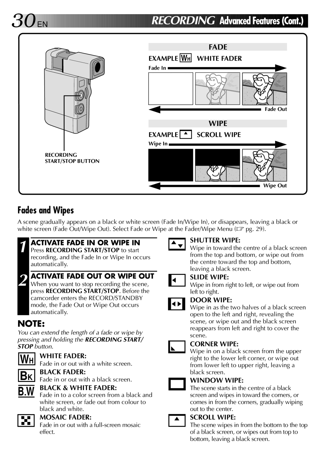 JVC GR-DVJ70 specifications Fades and Wipes 