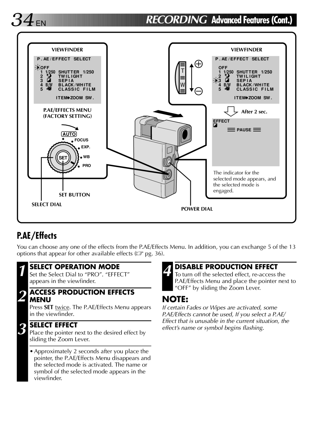 JVC GR-DVJ70 specifications AE/Effects, Accessmenu Production Effects 