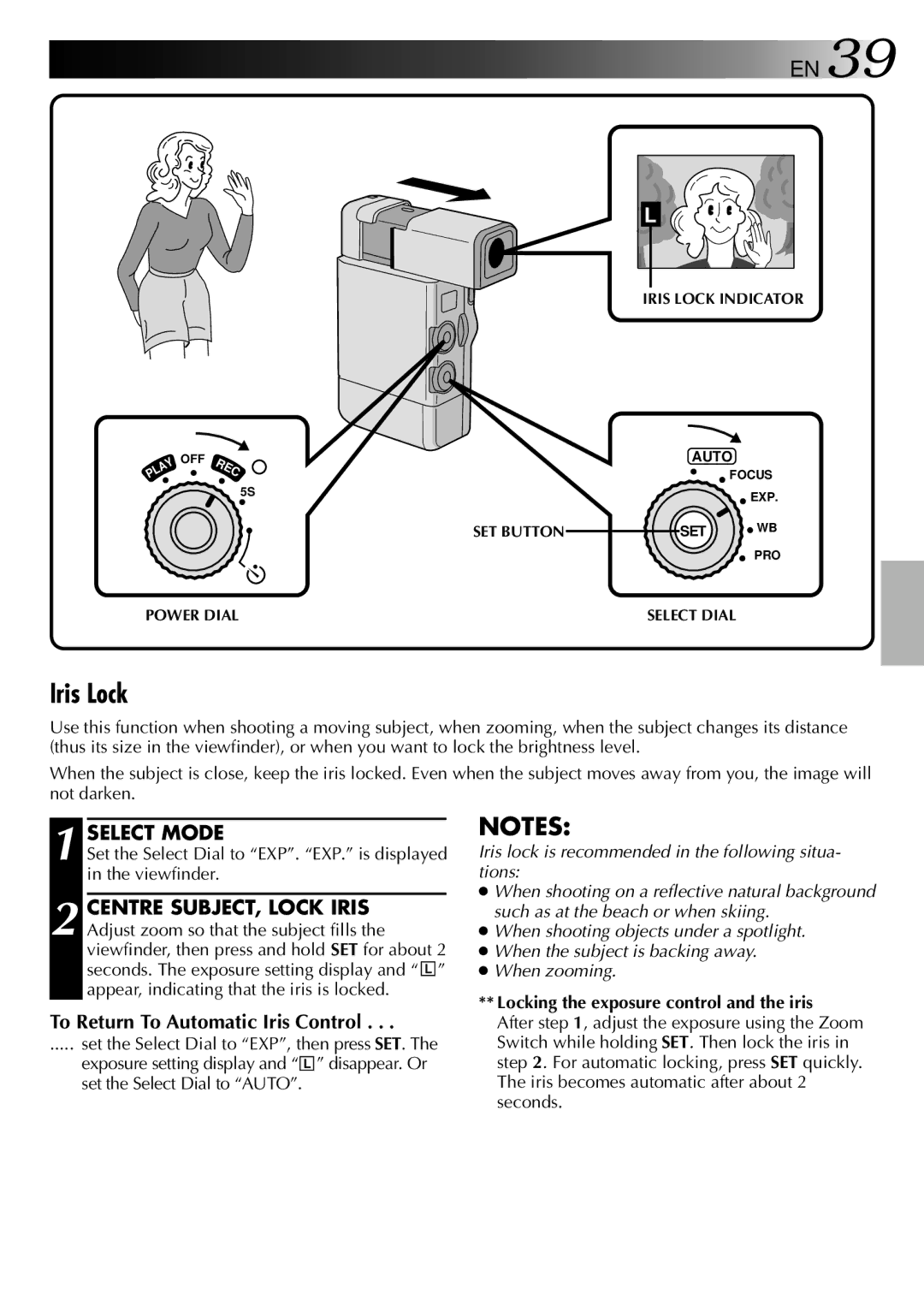 JVC GR-DVJ70 specifications Locking the exposure control and the iris, Iris Lock Indicator Auto 