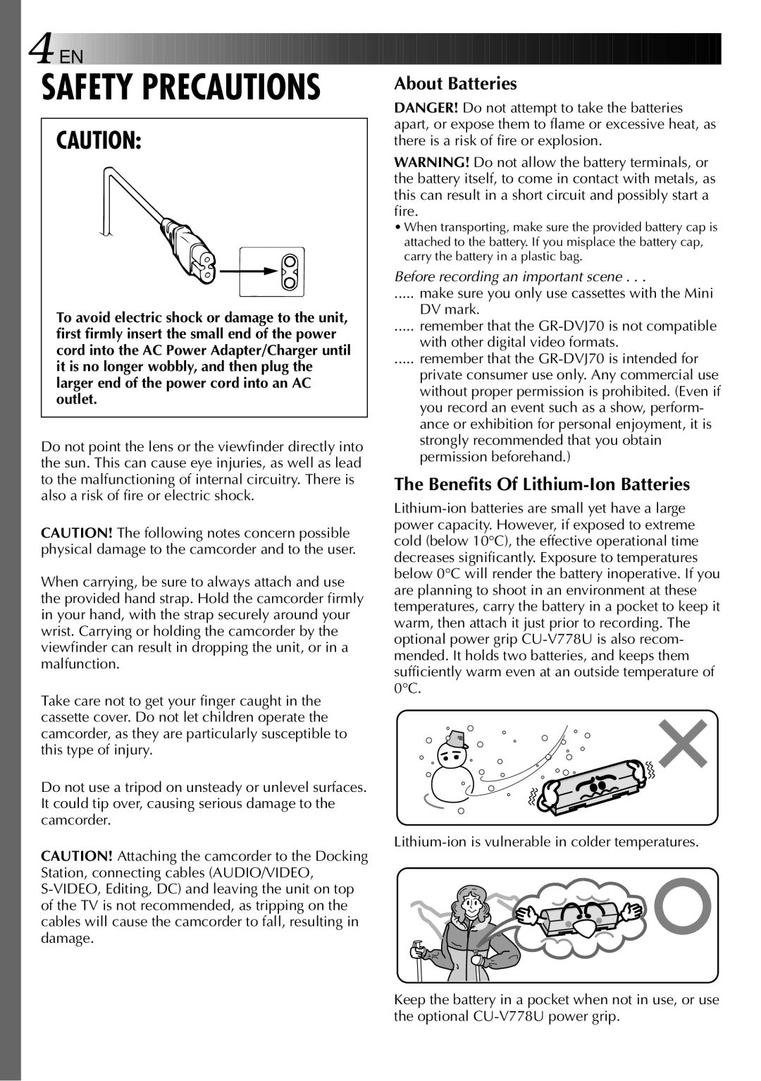 JVC GR-DVJ70 specifications Safety Precautions 