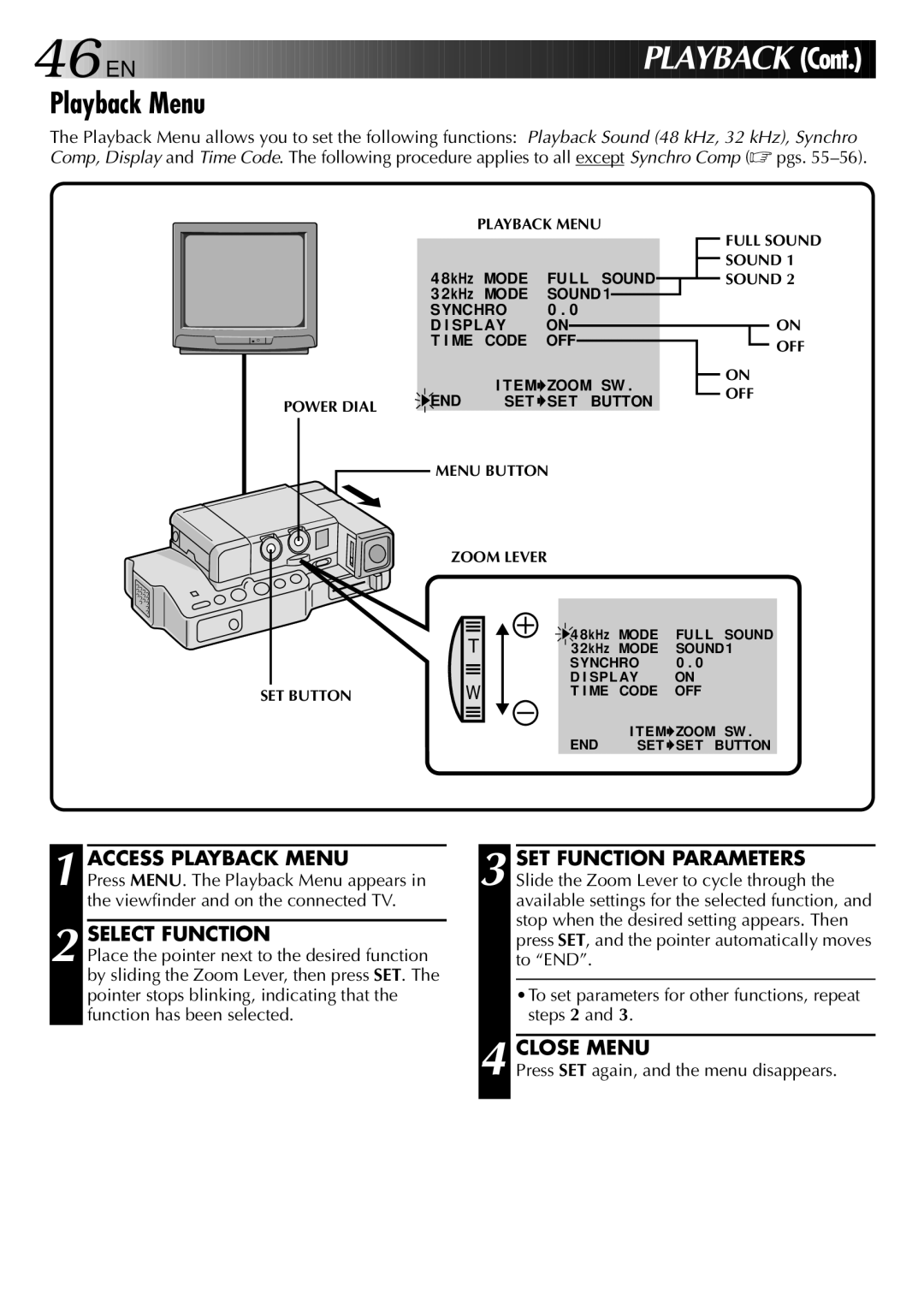 JVC GR-DVJ70 specifications Layback, Access Playback Menu 