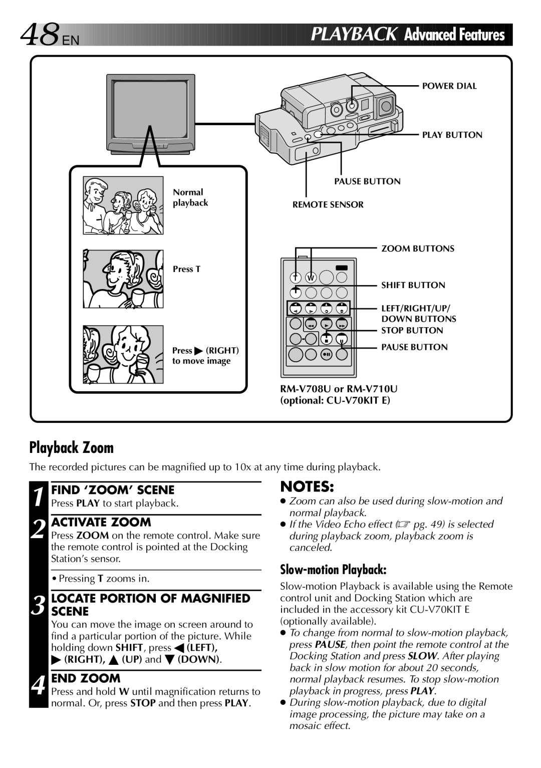 JVC GR-DVJ70 EN Playback Advanced Features, Playback Zoom, Activate Zoom, Locatescene Portion of Magnified, END Zoom 